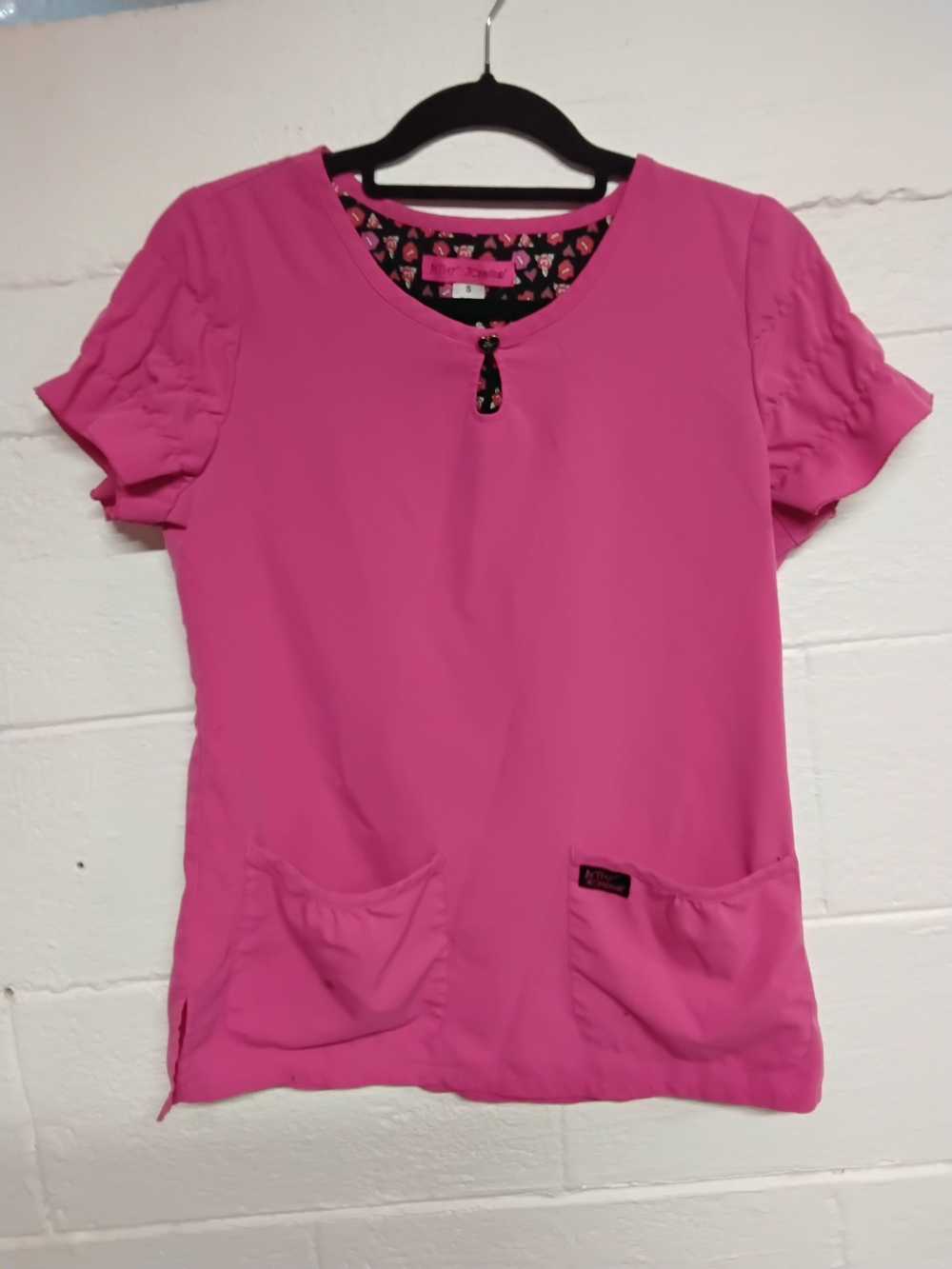 Betsey Johnson Bright Pink Scoop Neck Short Sleeve Scrub Top